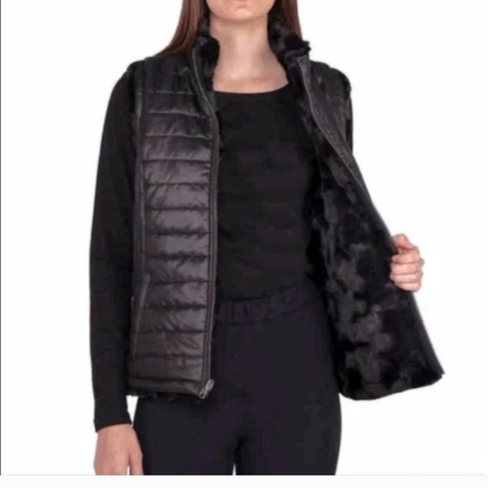 Nicole Miller Plus Reversible Quilted Faux Fur Insulated Vest Size Small